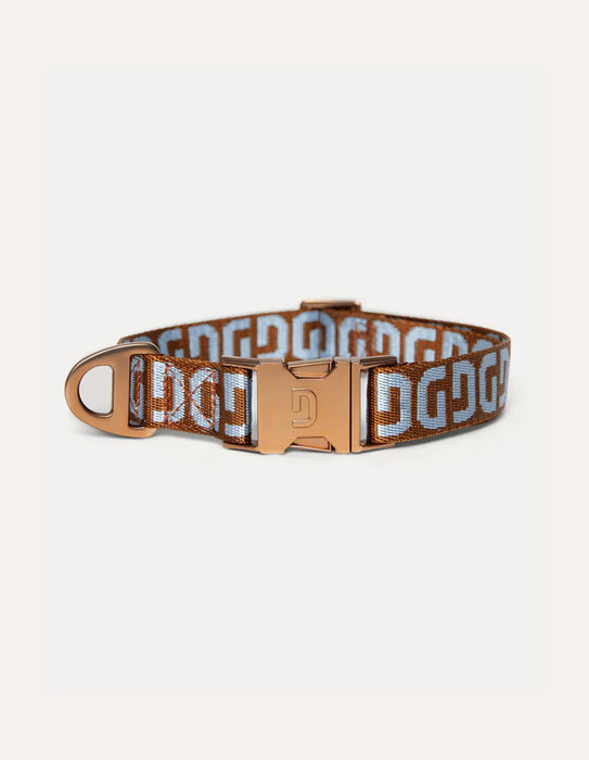DOGGUO Halsband - DG print - bruin/blauw