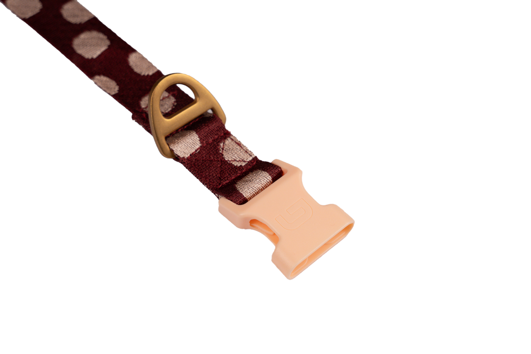 DOGGUO Halsband Stip Bordeaux/Perzik