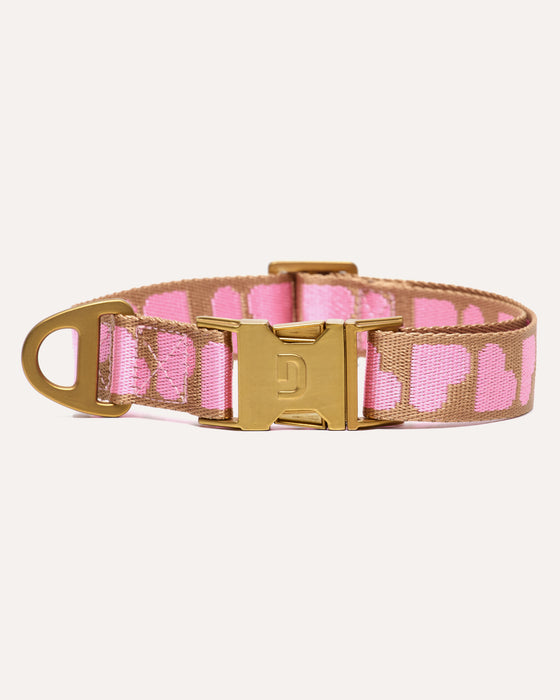 DOGGUO Halsband - hart print - mokka/roze