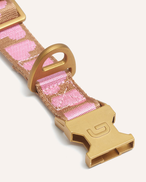 DOGGUO Halsband - hart print - mokka/roze