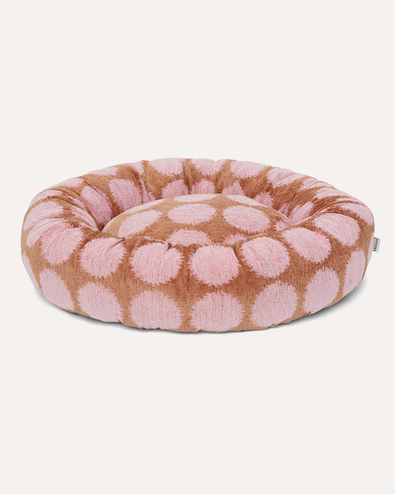 Dogguo ronde hondenmand stip - mokka/roze