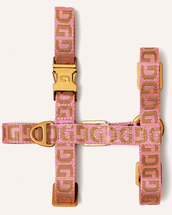 DOGGUO hondentuig - DG print - roze/mokka