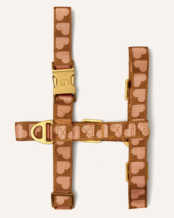 DOGGUO hondentuig - hart print - bruin/abrikoos