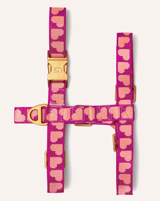 DOGGUO hondentuig - hart print - magenta/abrikoos