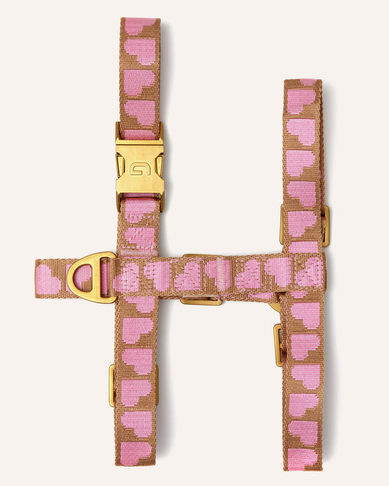 DOGGUO hondentuig - hart print - mokka roze