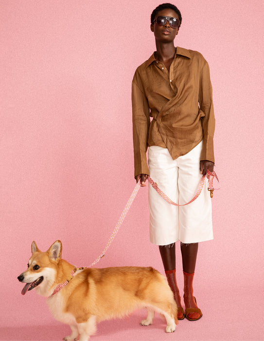 DOGGUO Hondenriem - DG print - roze/mokka