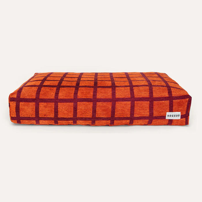 Dogguo hondenkussen - vierkant print - bordeaux oranje