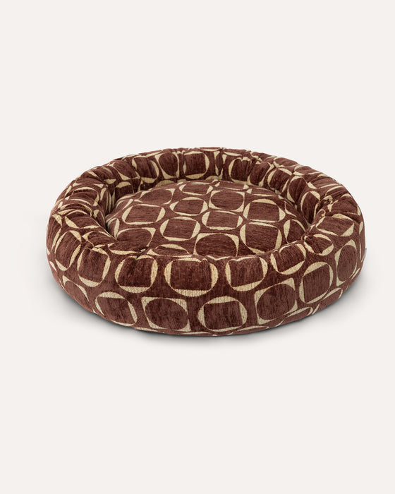 Dogguo donut hondenmand retro print bruin geel